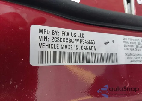 2021 Dodge Charger Sxt Rwd из США, поврежденный, VIN 2C3CDXBG7MH543663